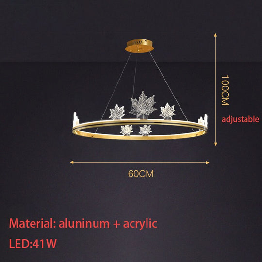 Modern Aluminum Ring Pendant Lights Dimming Foyer Restaurant Bedroom Hanging Lamp Acrylic Leaves