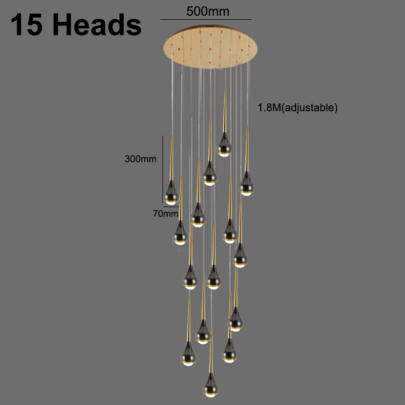 Black Staircase Led Pendant Ligh Modern Living Room Loft Hanging Lamp Villa Hotel Apartment Long
