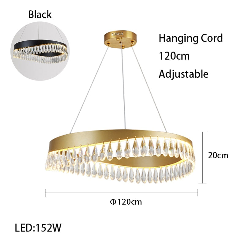 Artistic Curve Modern Suspension Chandeliers Black Luxury Crystal Hanging Lamps For Ceiling