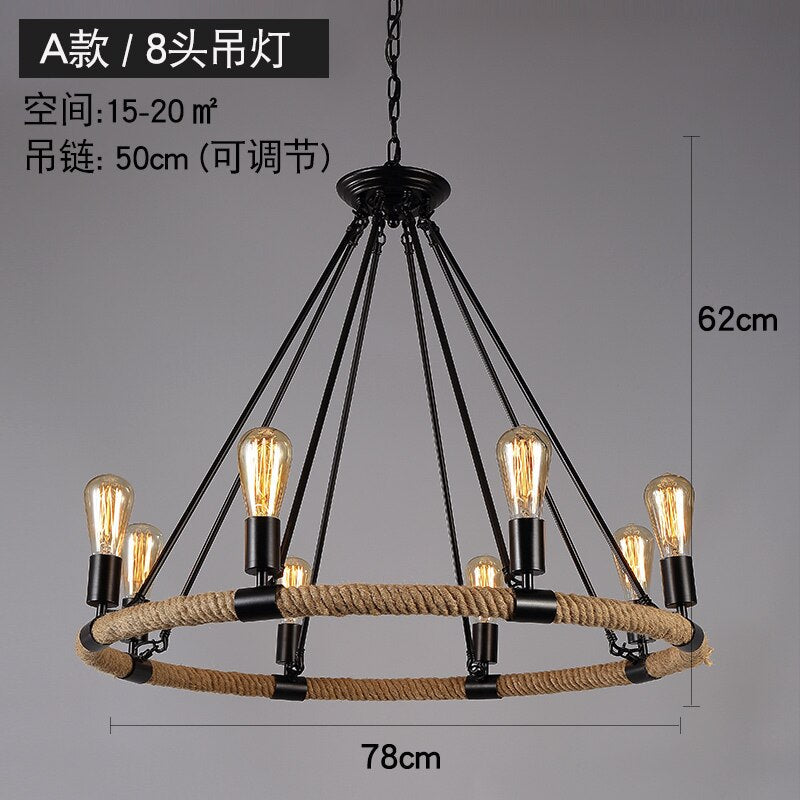 Vintage Retro Hemp Rope Industrial Pendant Light For Living Room Home Design Kitchen Fixtures