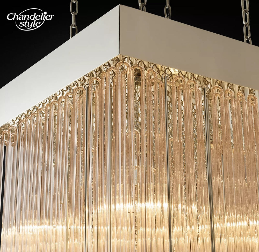 Cascada Square Chandeliers Modern Vintage Led Tassel Glass Brass Chrome Black Pendant Lights Living