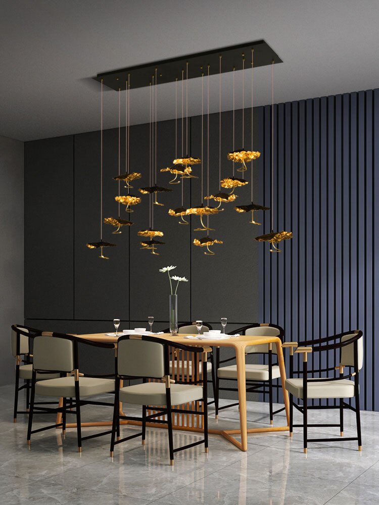 Modern Copper Lotus Staircase Led Chandelier Luxury Large Leaf Villa Stair Lighting Fixtures