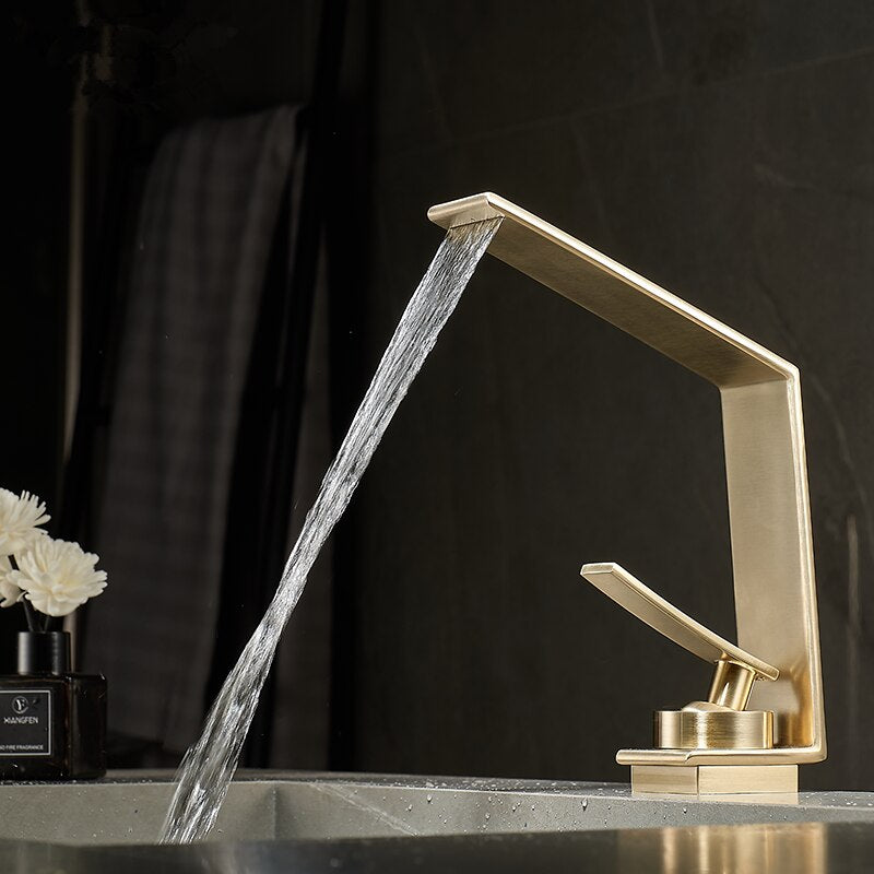 Brushed Gold Bathroom Faucet Basin Grey Water Waterfall Sink Tap Brushed Gold / China Faucets