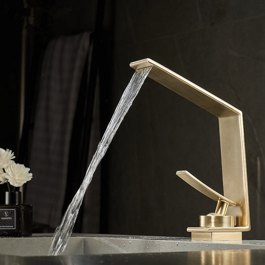 Brushed Gold Bathroom Faucet Basin Grey Water Waterfall Sink Tap Brushed Gold / China Faucets