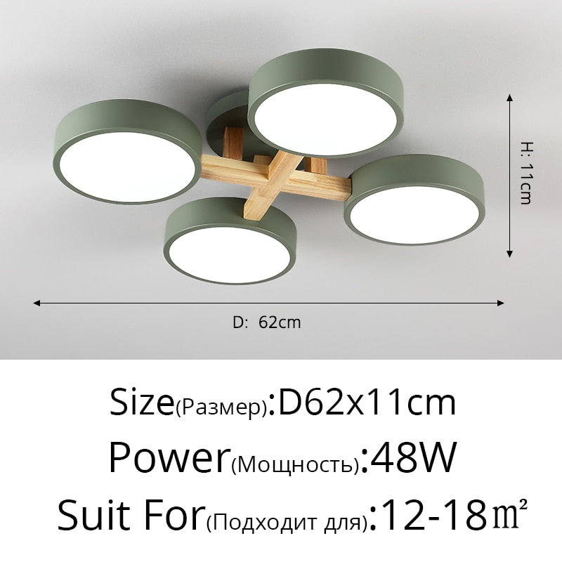 Nordic Style Decorative Wood Art Led Ceiling Light For Living Room B Green 4 Heads 48W / Warm White