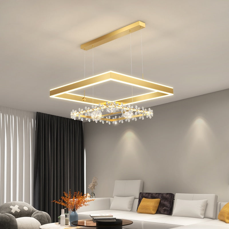 Modern Minimalist Square Frame Pendant Lights Home Room Creative Geometric Crystal Restaurant