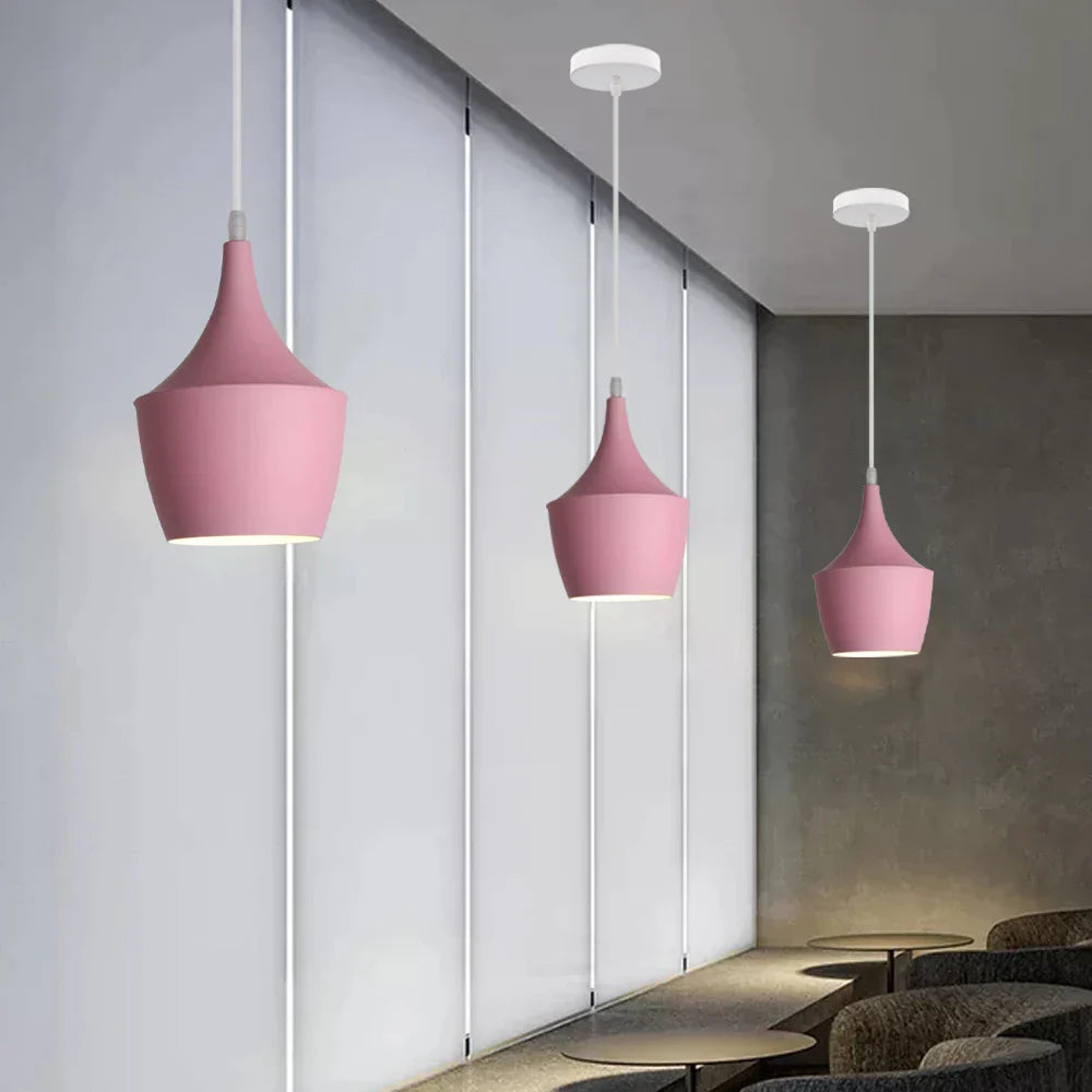 Nordic Modern E27 Wood Pendant Light Pink Lamp Shade For Living Room Bar Dining Table Bedside