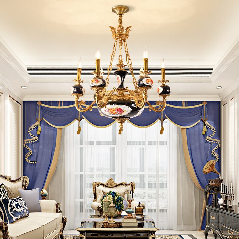 French Classical Style Full Copper Chandelier Hotel Villa Hall Luxury Exquisite Black Classic