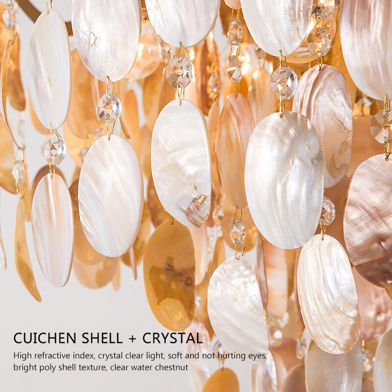 Ac90 - 260V White Capiz Pendant Lamp Seashell Chandeliers Bedroom Metal Fun Shell Light Fixtures