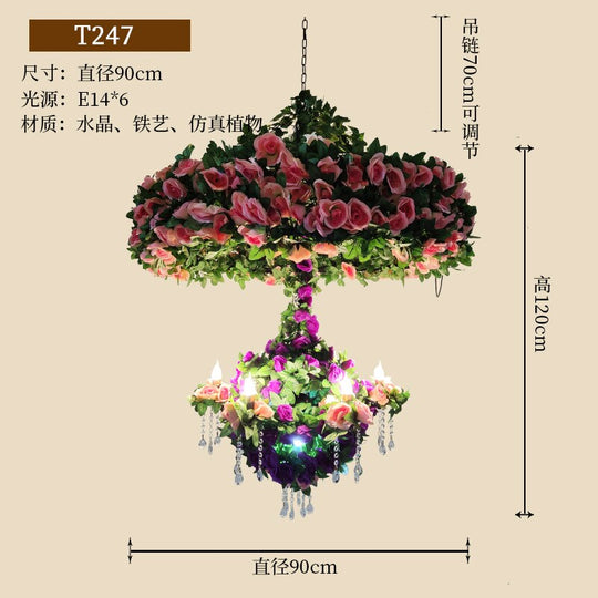 Simulation Flower Chandelier Theme Restaurant Wine Market Double Rose Crystal Chain Romantic