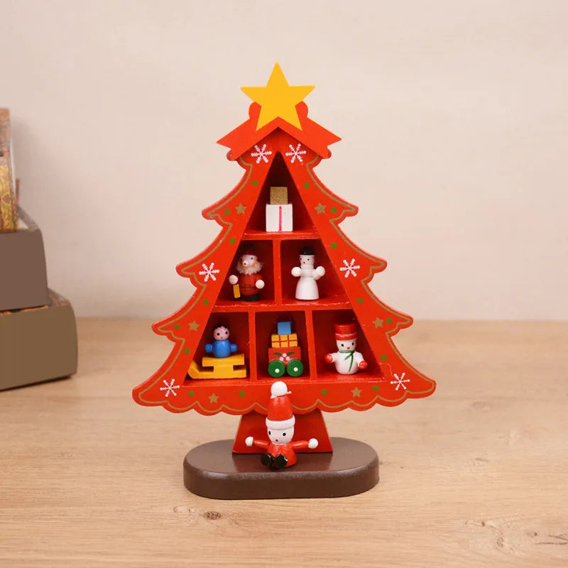 Christmas Decorations Wooden Tree Creative Scene Layout Ornaments Three - Dimensional Red Xmas
