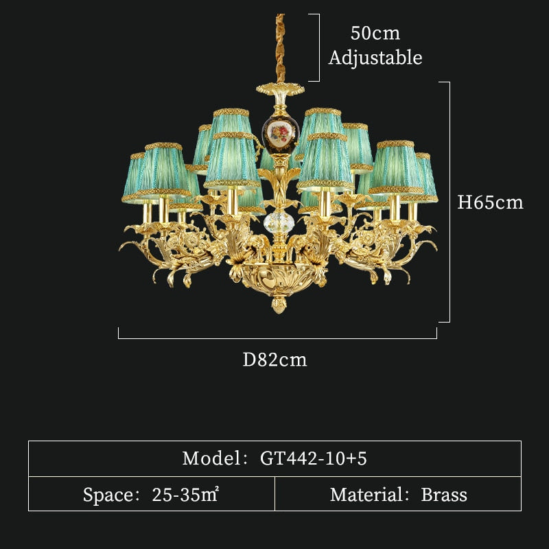 French Palace Decorative Lighting Living Room Pendant Lamp Beside Luxury Chandelier Brass Antique