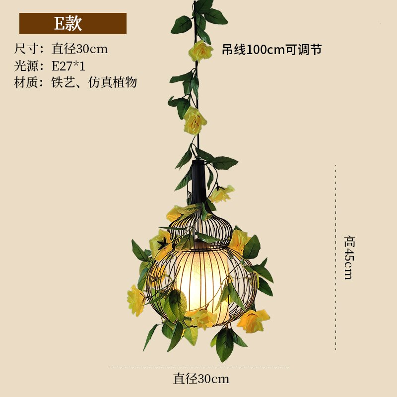 Simulation Flower Birdcage Plant Pendant Light Theme Tavern Restaurant Clothing Store Business