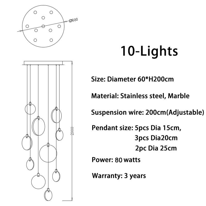 Luxury Marble Led Chandelier For Staircase Large Lobby Hallway Light Fixture Modern Home Decor Long