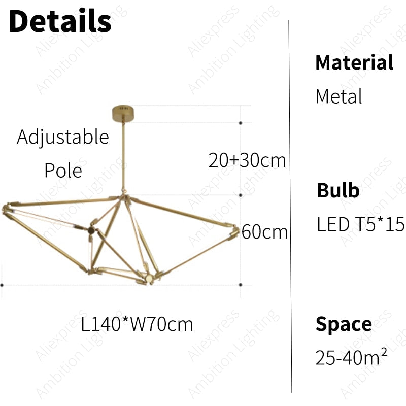 Nordic Simplicity: Geometric Line Led Chandeliers For Minimalist Spaces 15 Lights / Warm Yellow