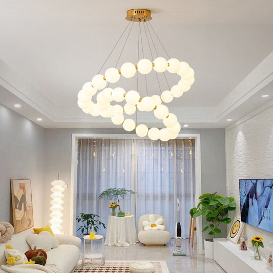 Luxury Copper Led Chandeliers White Acrylic Ball Parlor Hall Hanging Lamp Dining Room Bedroom