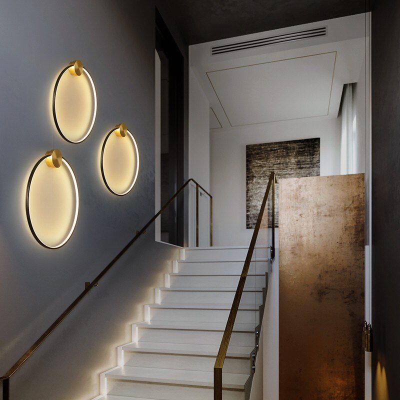 Nordic Art Circle Background Led Wall Lamp Romantic Home Round Ring Decor Livingroom Bedroom Aisle