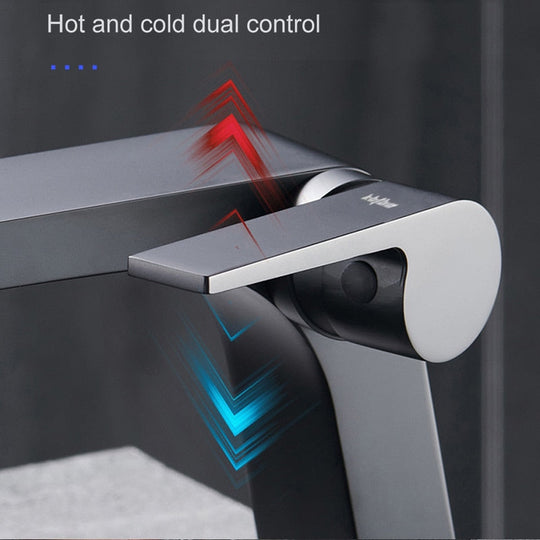 Gun Grey Basin Faucet Brass Bathroom Waterfall Hot And Cold Water Mixer Tap Single Handle Crane