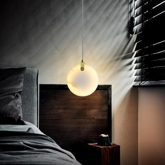 Real Round Marble Led Pendant Lights Copper High Quality Dining Room Kitchen Bedside Hanging Lamp