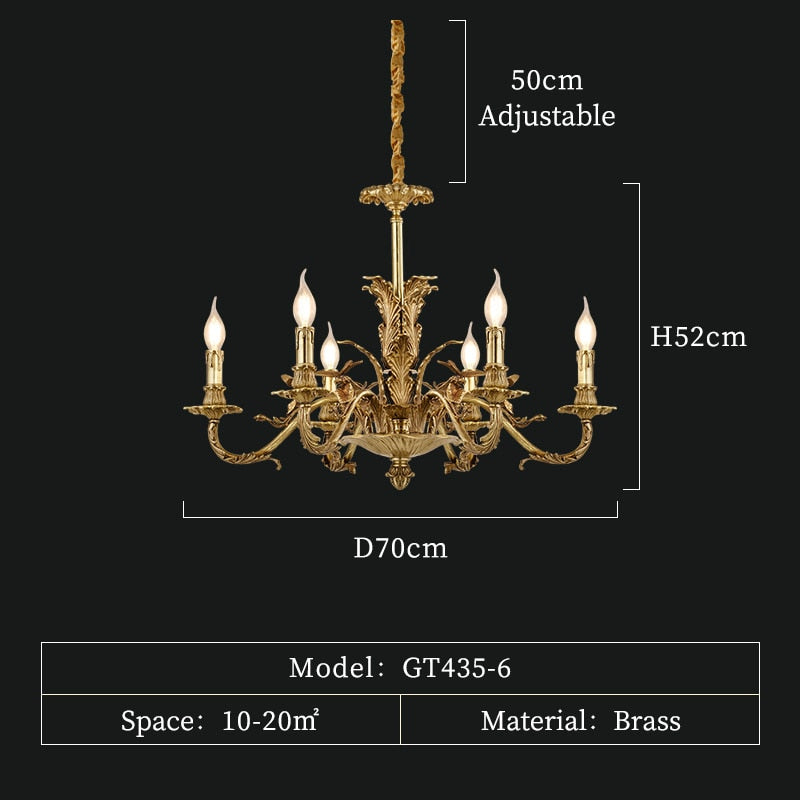 Versailles Royale - European Rococo Lighting Fixture Classic Vintage Chandelier 6Lights D70 H52Cm