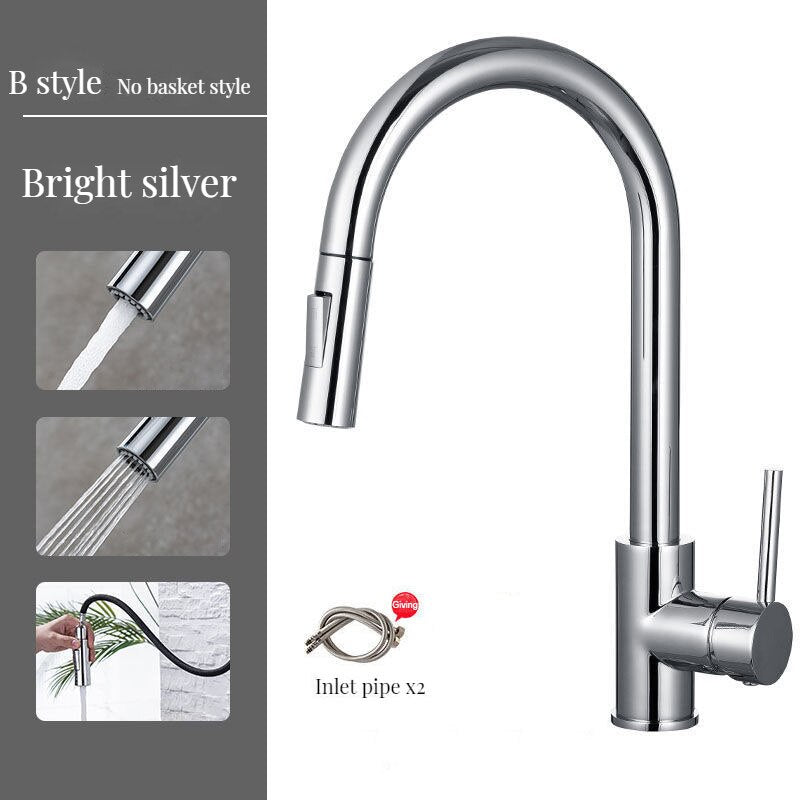 Brass Kitchen Faucets Pull Out Spout Mixer Taps Hot Cold Water Accessories Deck Mounted Stream