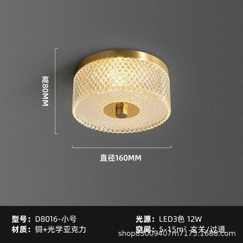 New Round Ceiling Lamp Led Light Luxury All - Copper Lamps For Living Room Restaurant Aisle Sun