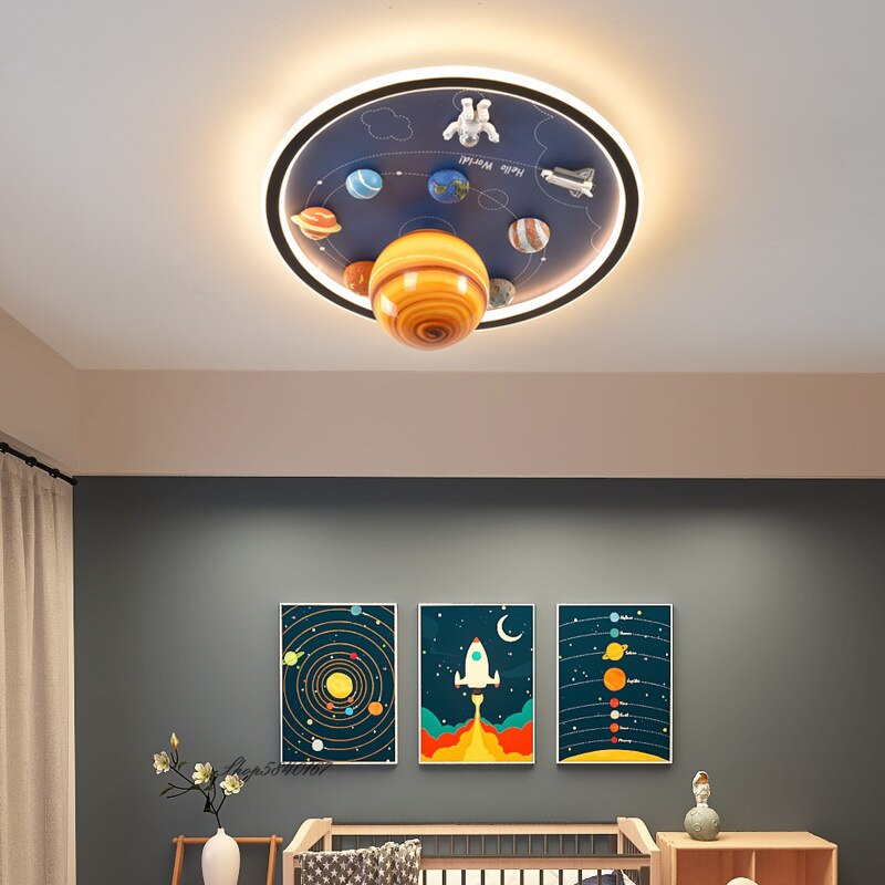 Astronaut Space Planet Ceiling Lights Dreamy Kids Children Bedroom Led Lamp Decor Diorama 3D Galaxy
