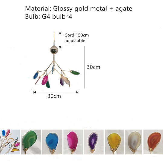 Beautiful Natural Agate Pendant Lights Foyer Bedroom Restaurant Hanging Lamp Gold Metal G4 Bulb Home