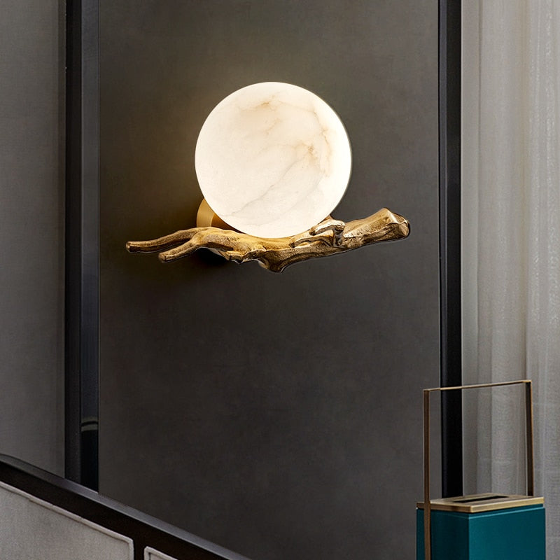 Aurora - Light Luxury All - Copper Marble Wall Lamp For High - End Living Spaces Wall Lamp