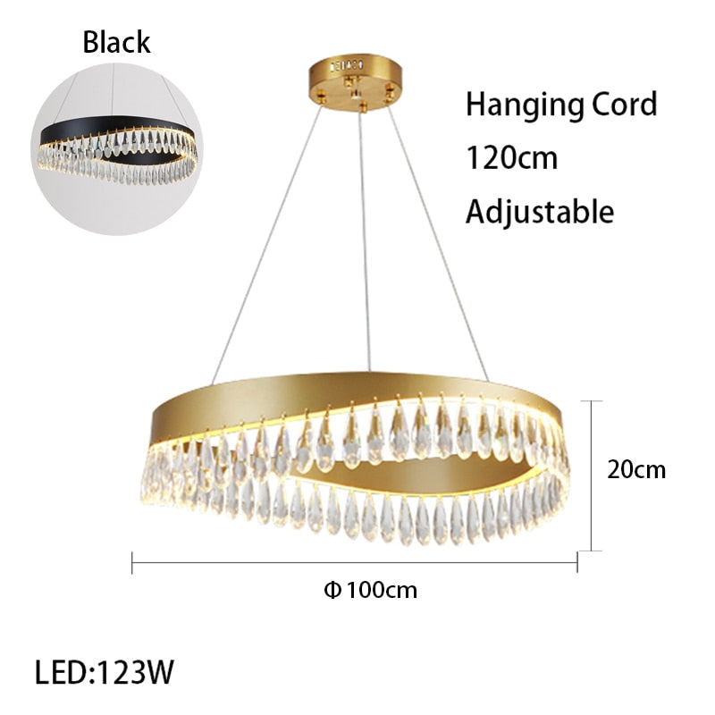 Artistic Curve Modern Suspension Chandeliers Black Luxury Crystal Hanging Lamps For Ceiling