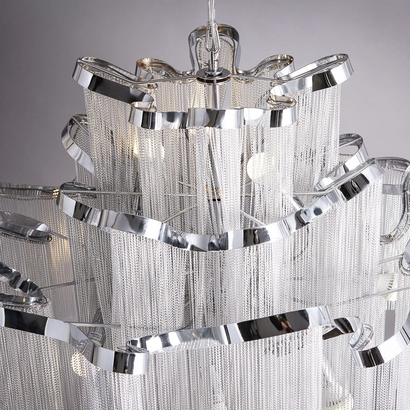 Aluminium Chain Chandelier Fringed Pendant Lamp Luxury Stair Silver Gold Ceiling Light For Home