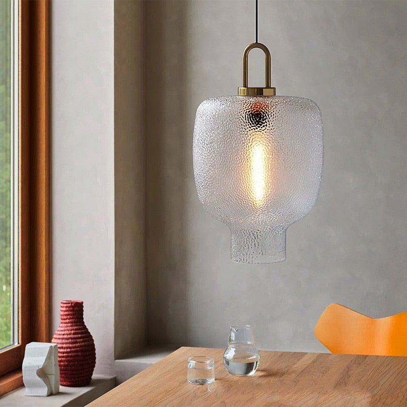 Nordic Modern Hand Blown Crater Pattern Glass Pendant Ceiling Light Fixture For Living Room Kitchen
