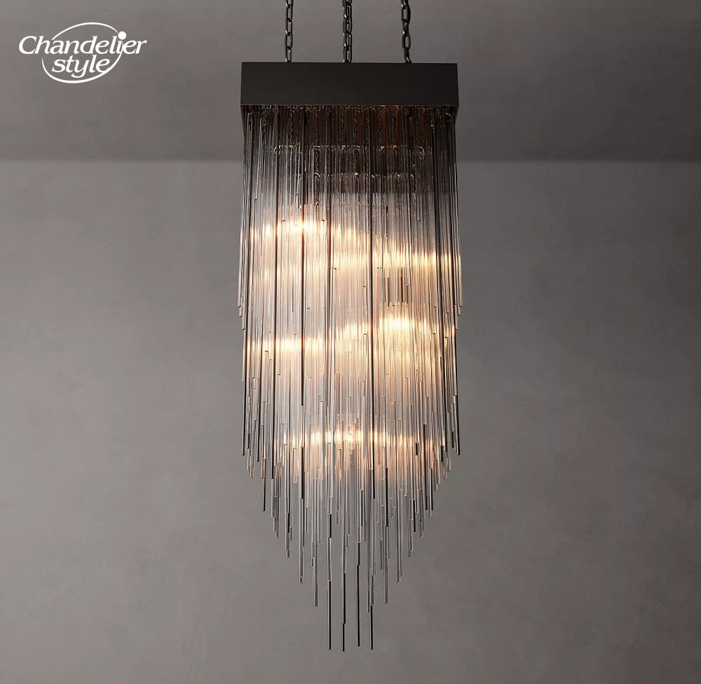 Cascada Square Chandeliers Modern Vintage Led Tassel Glass Brass Chrome Black Pendant Lights Living