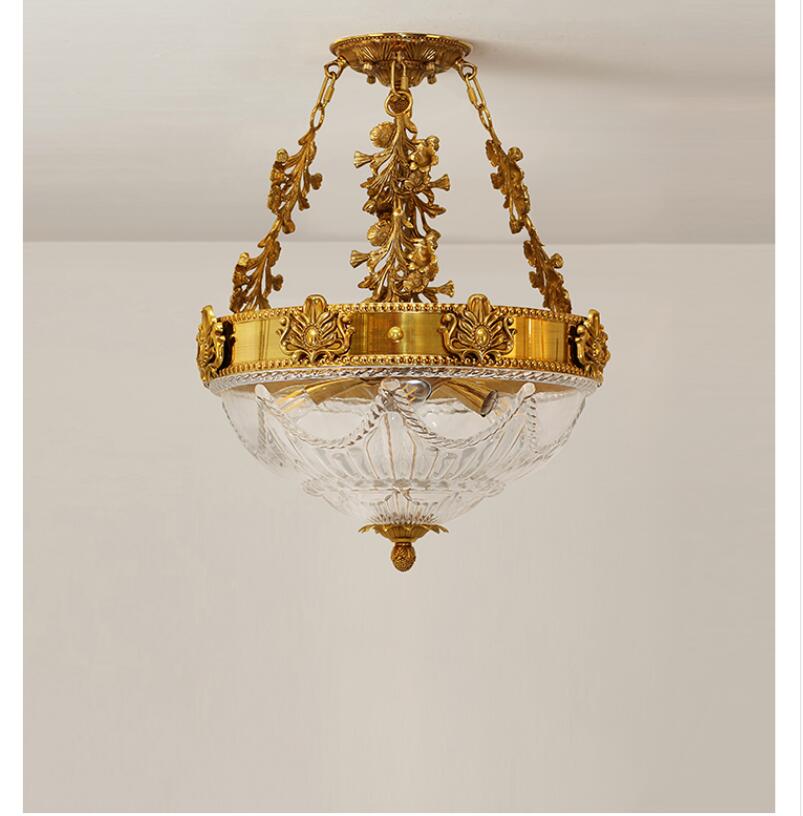 European - Style Copper Semi - Flush Ceiling Lamp - French Golden Lighting Fixture For Living Room
