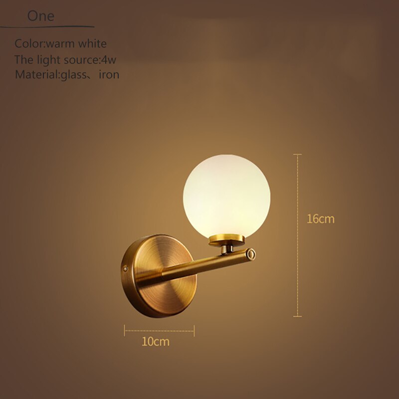 Nordic Gold Wall Lamp Glass Orb Shade Bathroom Bedside Bedroom Hotel Aisle Hallway Lighting Led