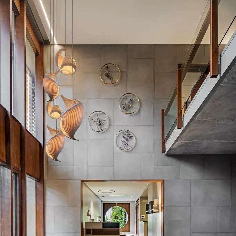 Creative Conch - Inspired Wooden Chandelier - Unique Hollow Light Fixtures For Living Room