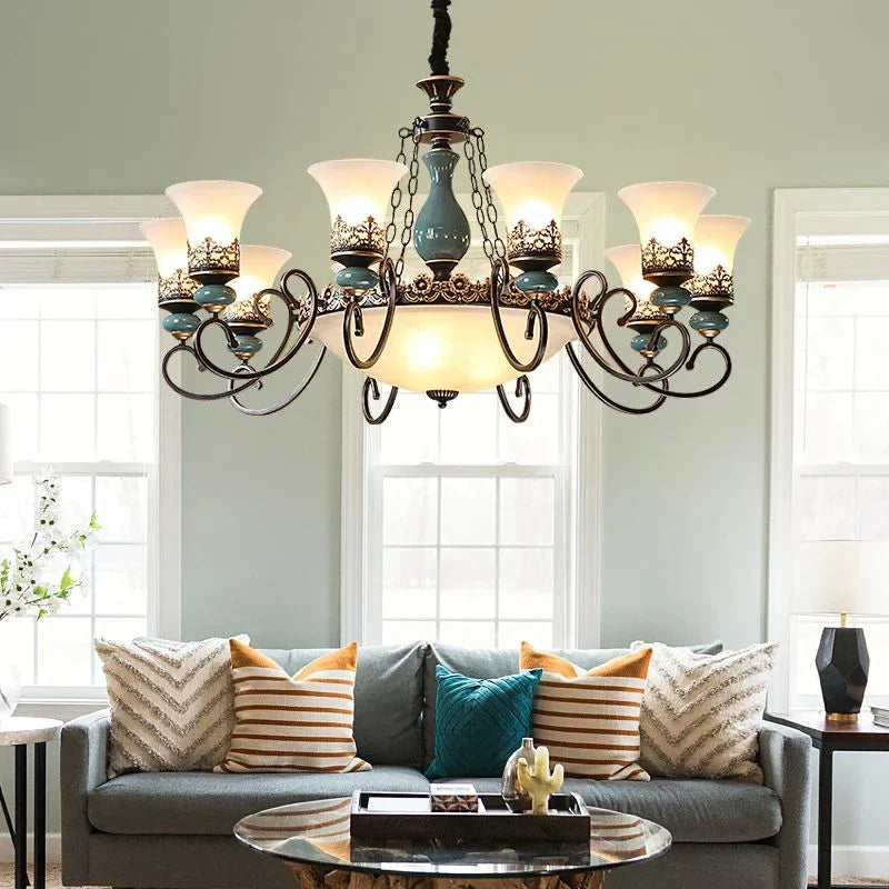 Isabella European Vintage Ceramic Chandelier - Classic Metal And Glass Design For Living Rooms