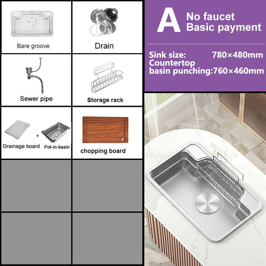 Stainless Steel Kitchen Sink Large Single Slot Household Dishwashing Under The Counterbasin