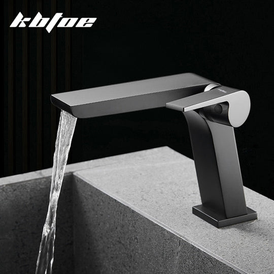 Gun Grey Basin Faucet Brass Bathroom Waterfall Hot And Cold Water Mixer Tap Single Handle Crane