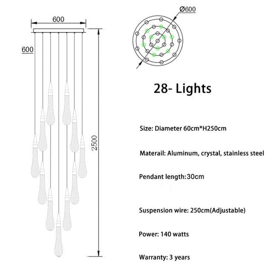Modern Crystal Led Chandelier Lighting Hanglamp Drop Light Restaurant Bar Staircase Lamp Loft Art