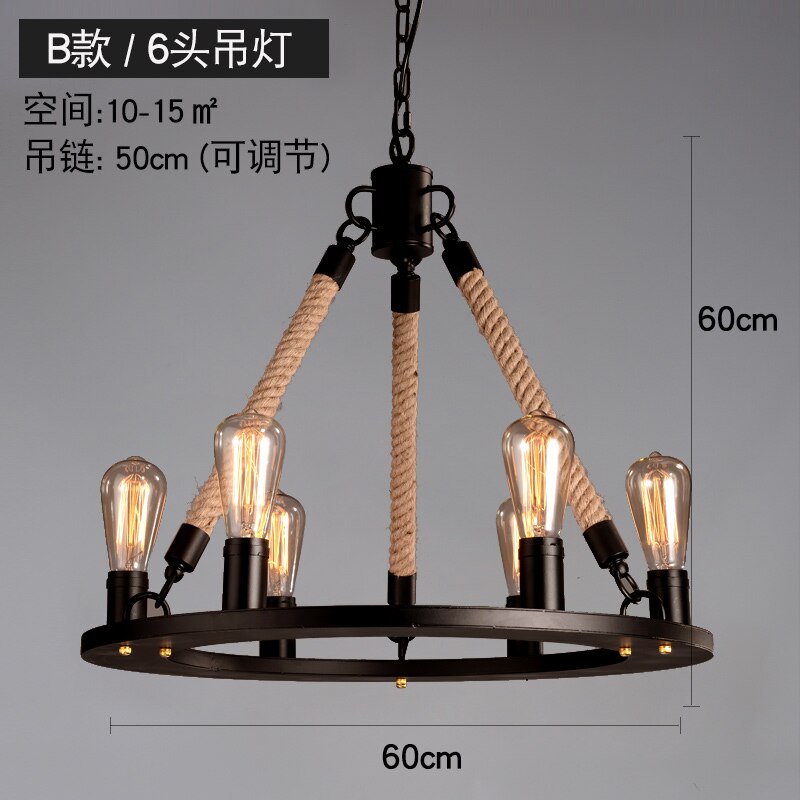 Vintage Retro Hemp Rope Industrial Pendant Light For Living Room Home Design Kitchen Fixtures