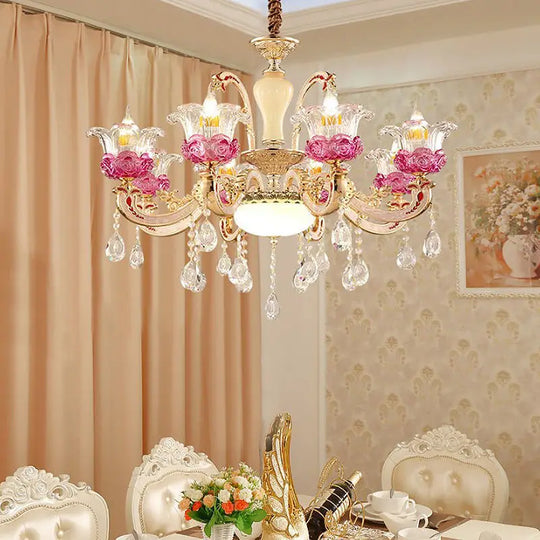 Luxurious European Crystal Flower Chandelier - French Villa Style Candle Lighting For Living And