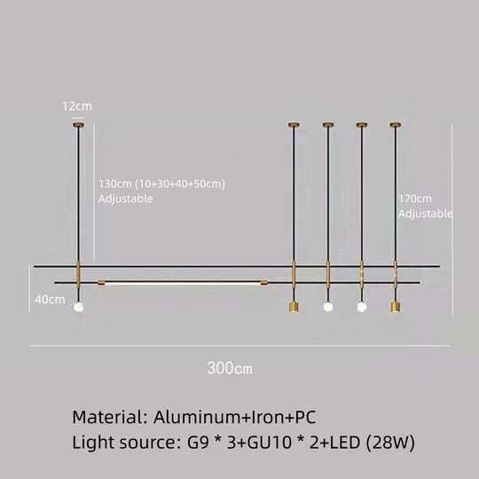 Sleek Height - Adjustable Dining Room Chandelier - Minimalist Gold And Black Metal Design 300Cm -
