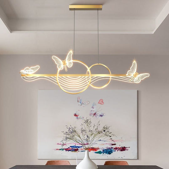Nordic Light Luxury Dining Room Led Chandelier Modern Rectangular Black/Gold Kitchen Pendant Lamps