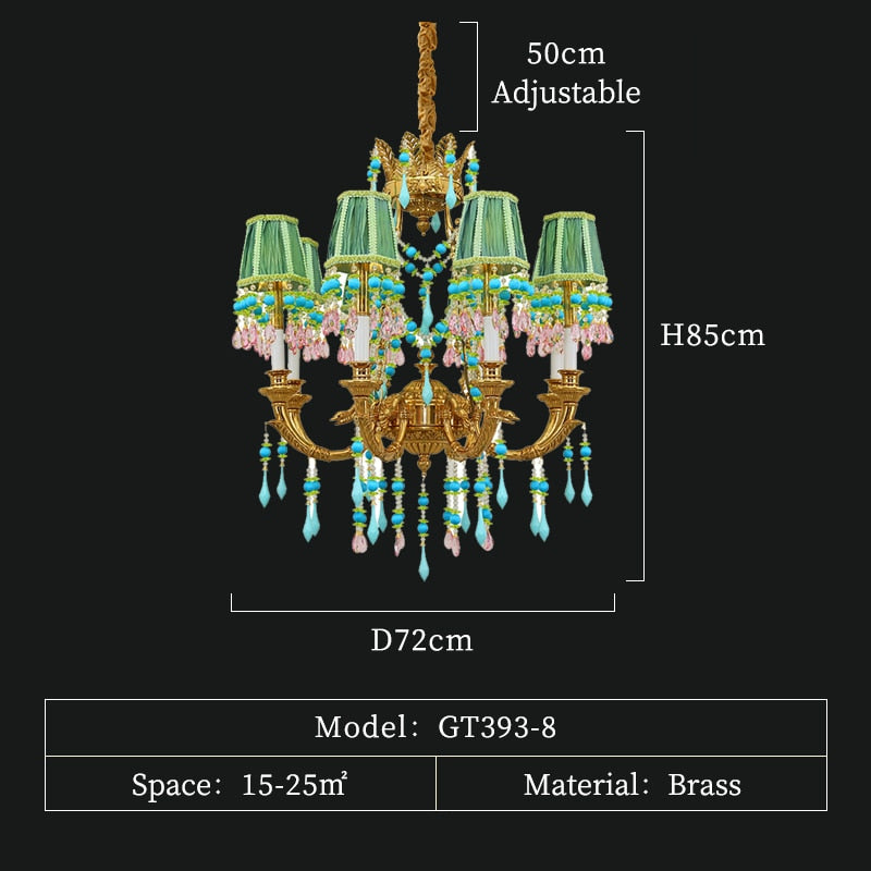 Émeraude - French Green Pendant Lamps Shade Lighting Room American Loft Chandelier 8Lights D72