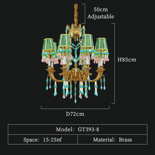 Émeraude - French Green Pendant Lamps Shade Lighting Room American Loft Chandelier 8Lights D72