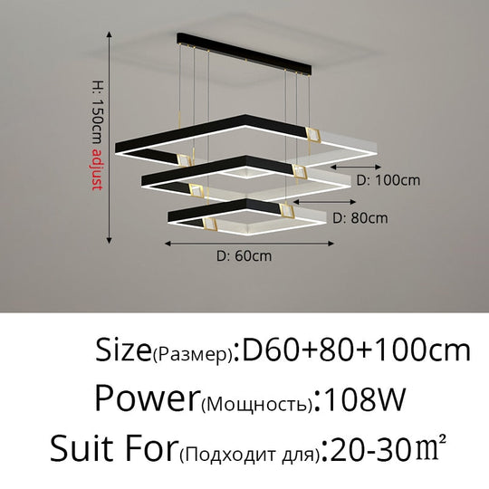Simple Modern Led Pendant Lights Whole House Multi - Layer Aluminum Acrylic Circle Lamp Square Ring