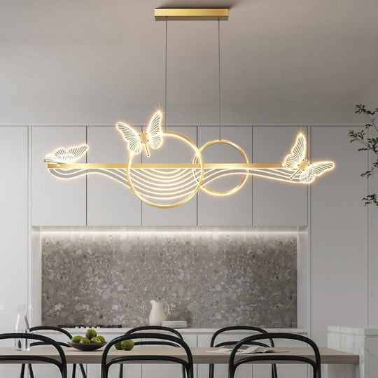 Nordic Light Luxury Dining Room Led Chandelier Modern Rectangular Black/Gold Kitchen Pendant Lamps
