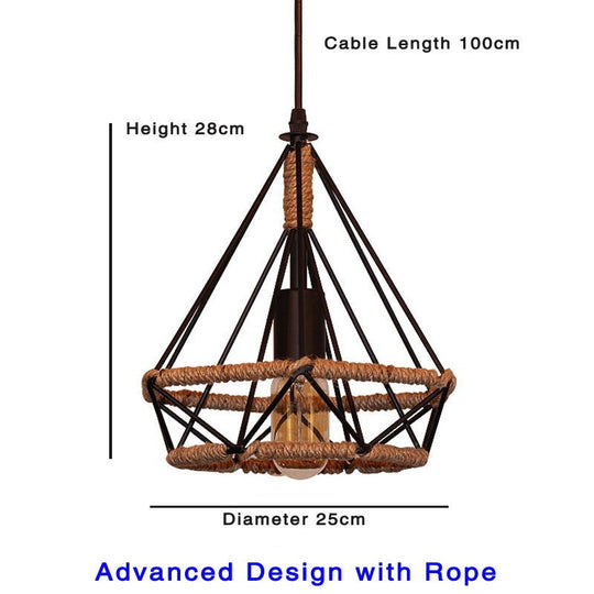Retro Industrial Chandelier Russian Attic Cage Diamond - Shaped Hemp Rope Dining Room Living