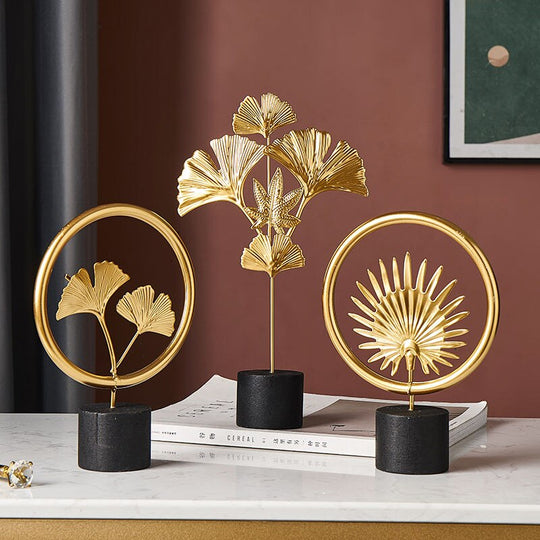 Nordic Creative Golden Ginkgo Leaf Ornaments - Modern Crafts For Living Room Decor And Home
